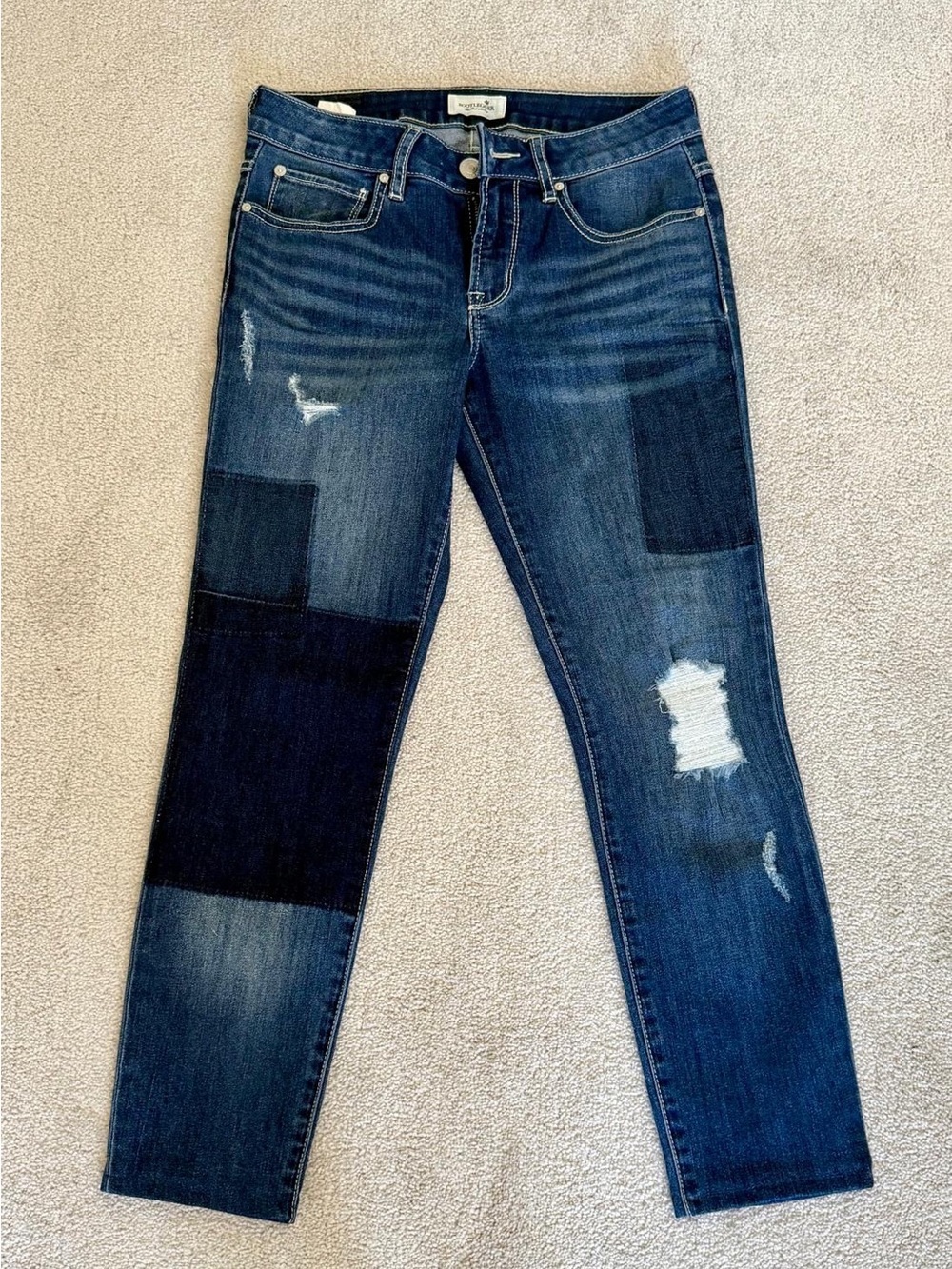 Mccoy Women's Dark Blue Patchwork Distressed Skinny Jeans